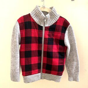 Cat & Jack Red Flannel Gray Sweater, Full Zip Up, Size 4T